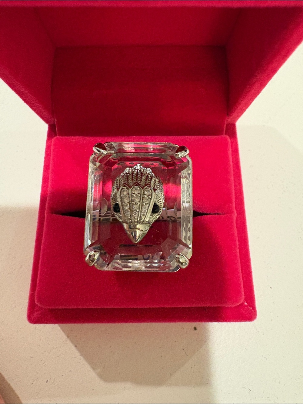NIB Kurt Geiger Clear Crystal Statement Ring with Silver-Tone Accent